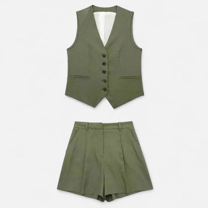 Velour Mode | Ensemble Femme Gilet + Short Taille Haute – Silhouette Affinée, Style Coordonné