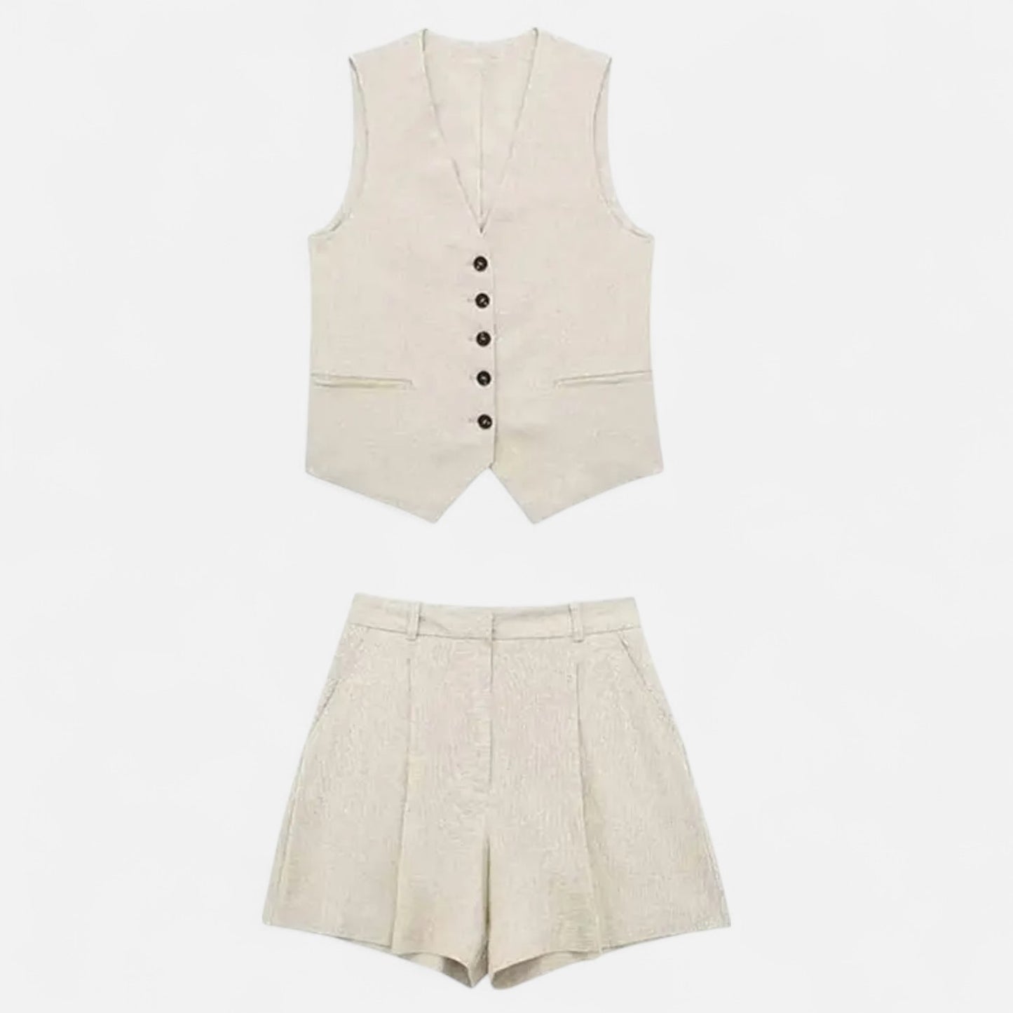 Velour Mode | Ensemble Femme Gilet + Short Taille Haute – Silhouette Affinée, Style Coordonné