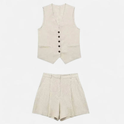Velour Mode | Ensemble Femme Gilet + Short Taille Haute – Silhouette Affinée, Style Coordonné