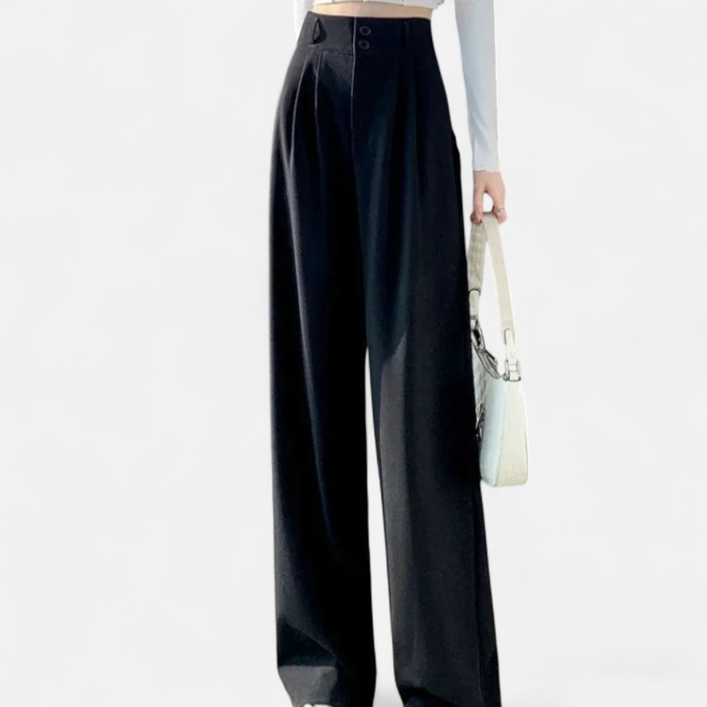 Velour Mode | Pantalon Large Élégant pour Femme – Taille Haute, Style Coréen, Noir