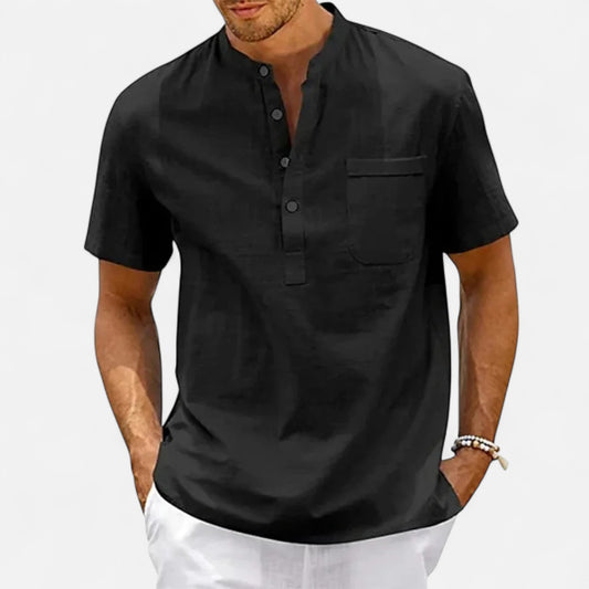Velour Mode | Chemise Homme Lin et Coton Col Henley – Élégance Décontractée, Esprit Naturel