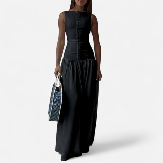Velour Mode | Robe Longue Femme Sans Manches – Encolure Bateau, Coupe Près du Corps