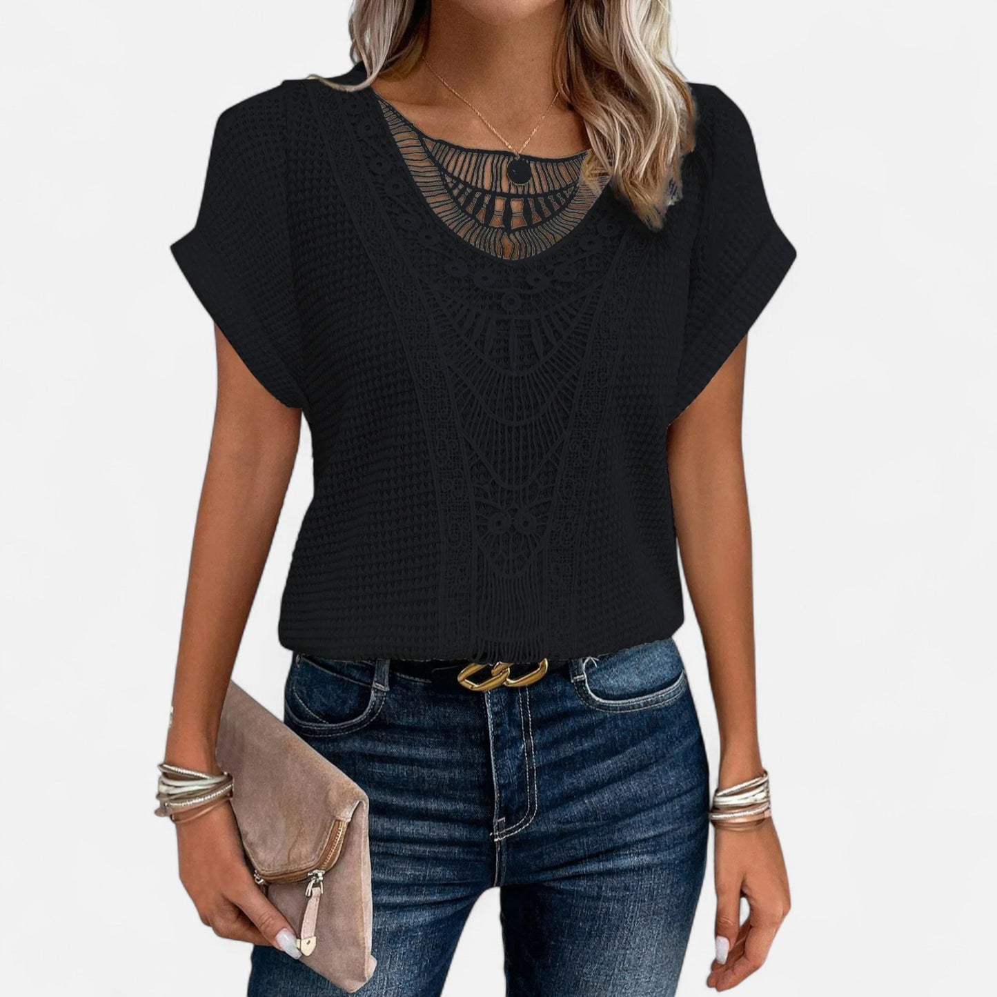 Velour Mode | Blouse T-Shirt Femme en Dentelle – Élégance Délicate, Style Raffiné