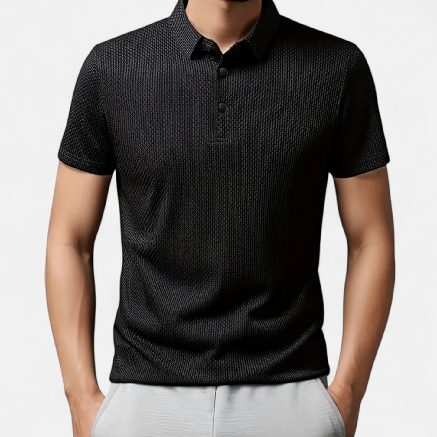 Velour Mode | Polo Femme Manches Courtes à Motif Floral Osseux – Élégance Sportive Monochrome