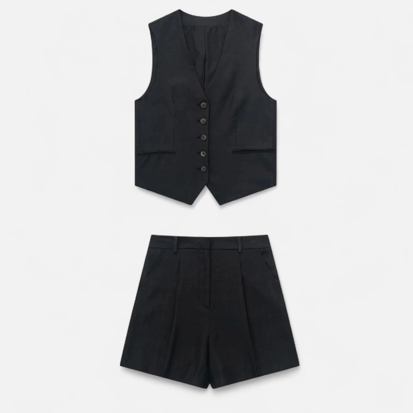 Velour Mode | Ensemble Femme Gilet + Short Taille Haute – Silhouette Affinée, Style Coordonné
