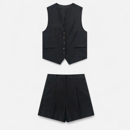 Velour Mode | Ensemble Femme Gilet + Short Taille Haute – Silhouette Affinée, Style Coordonné