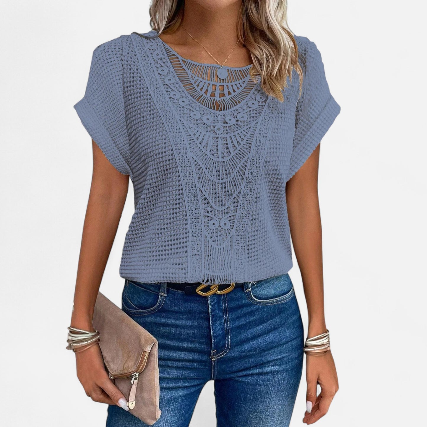 Velour Mode | Blouse T-Shirt Femme en Dentelle – Élégance Délicate, Style Raffiné