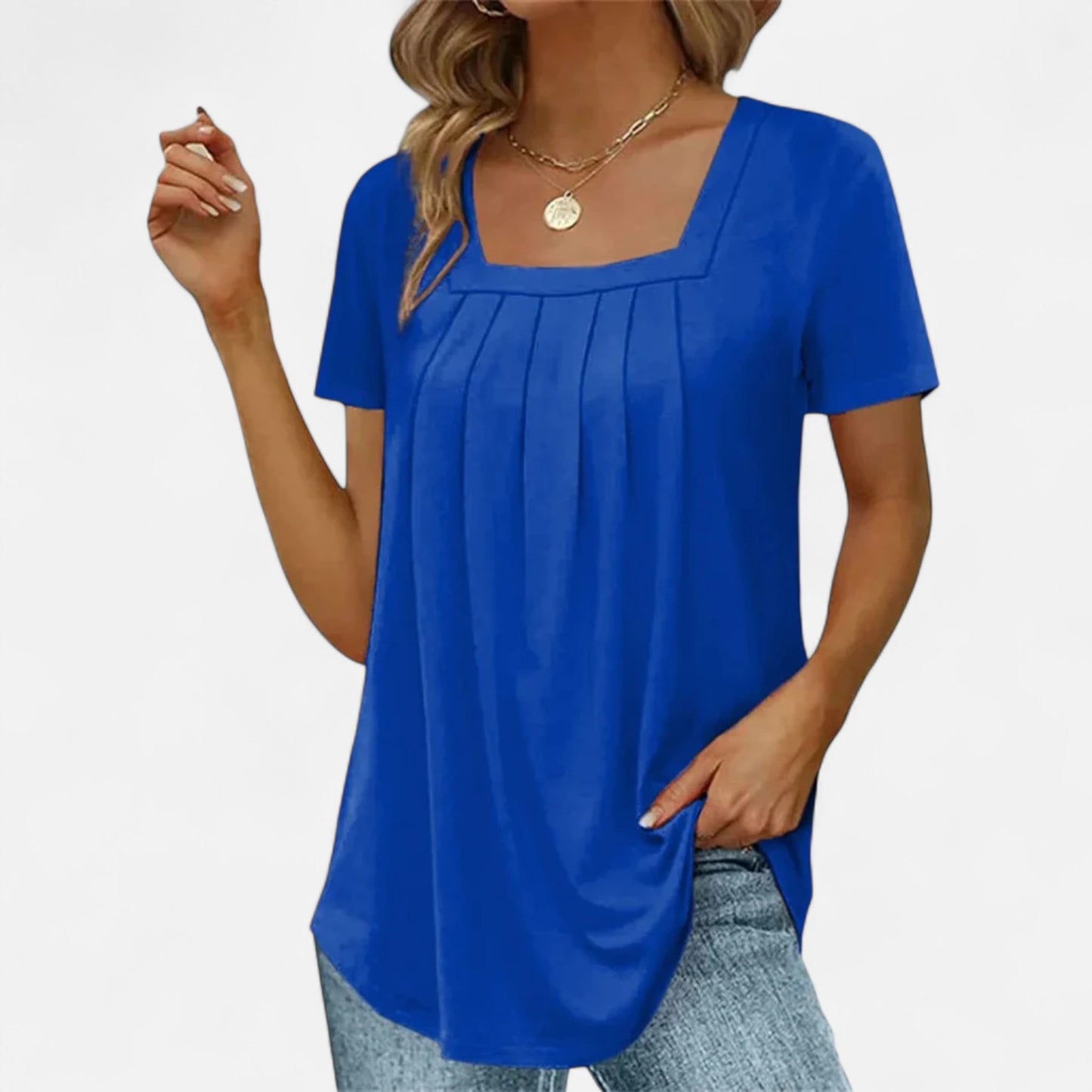 Velour Mode | T-shirt Femme Élégant à Col Carré – Plissé Délicat, Allure Structurée