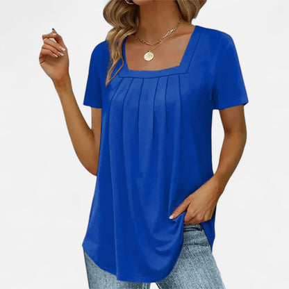 Velour Mode | T-shirt Femme Élégant à Col Carré – Plissé Délicat, Allure Structurée