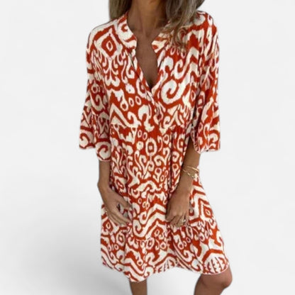 Velour Mode | Robe Femme Plissée à Imprimé – Décolleté en V, Élégance Décontractée
