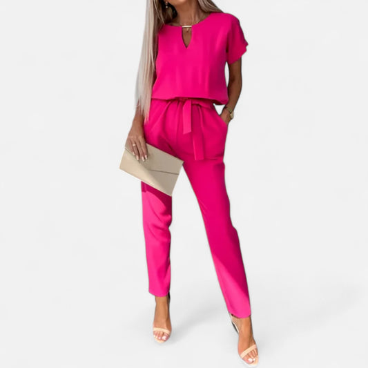 Velour Mode | Combinaison Femme Manches Courtes – Élégance Unie, Confort Structuré