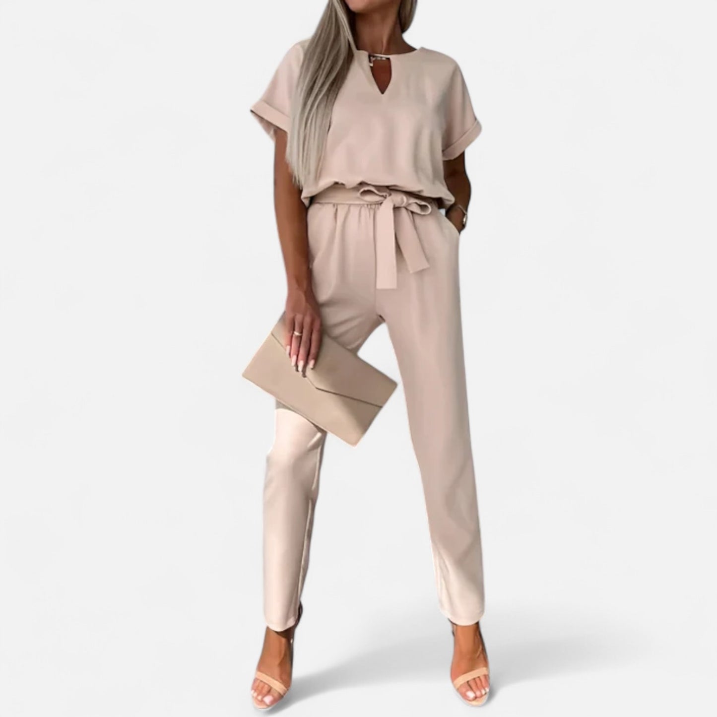 Velour Mode | Combinaison Femme Manches Courtes – Élégance Unie, Confort Structuré