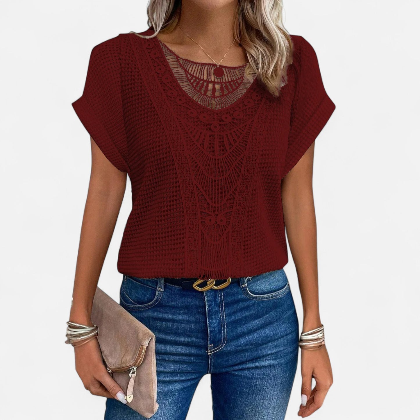 Velour Mode | Blouse T-Shirt Femme en Dentelle – Élégance Délicate, Style Raffiné