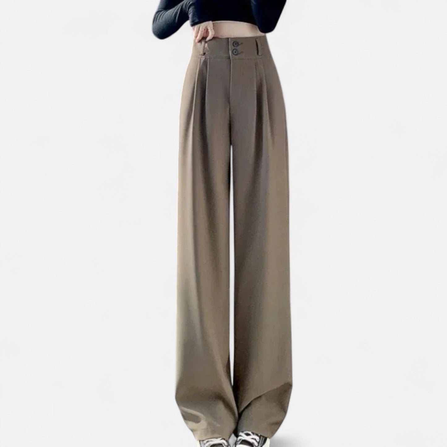 Velour Mode | Pantalon Large Élégant pour Femme – Taille Haute, Style Coréen, Noir