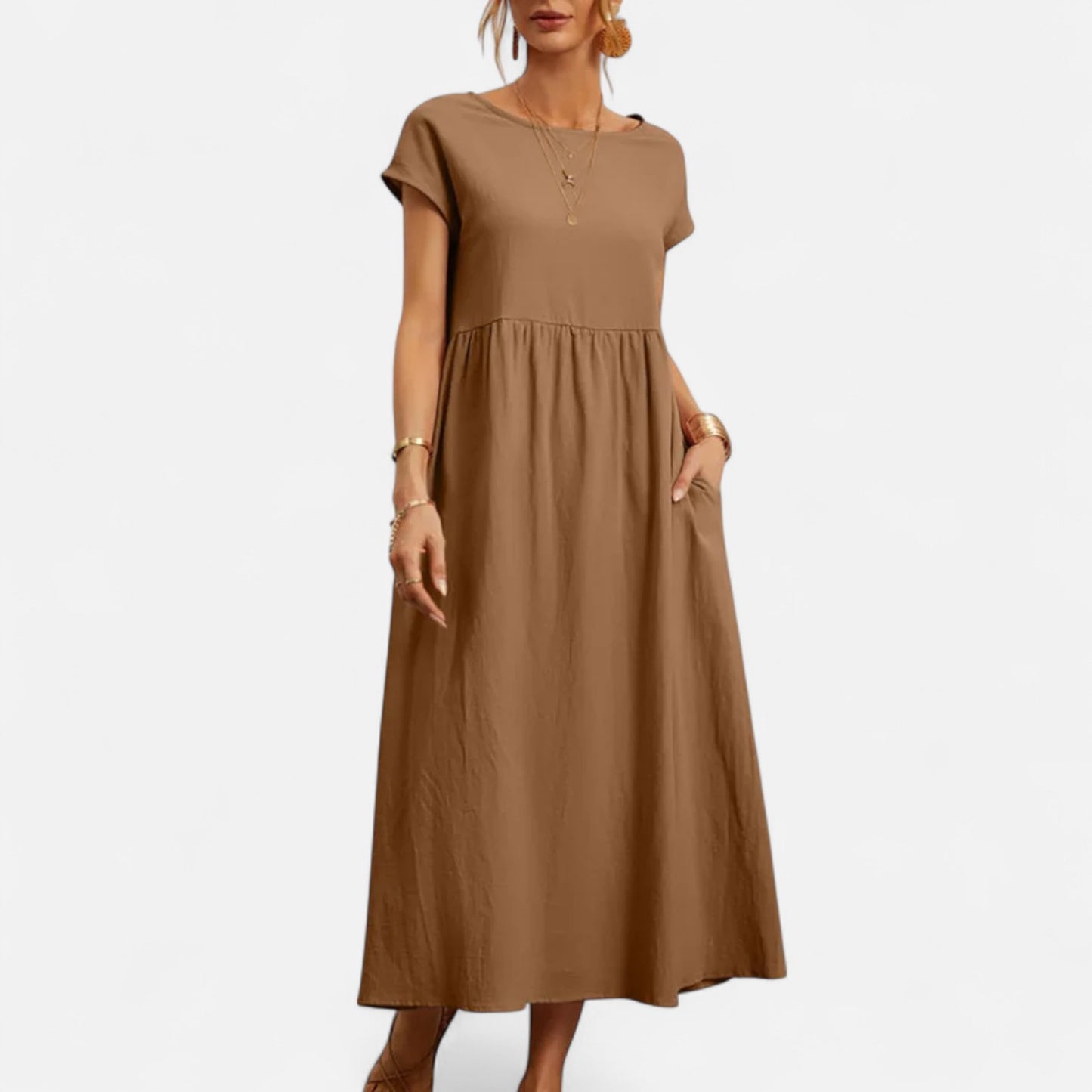 Velour Mode | Robe Femme Coton Lin à Manches Courtes