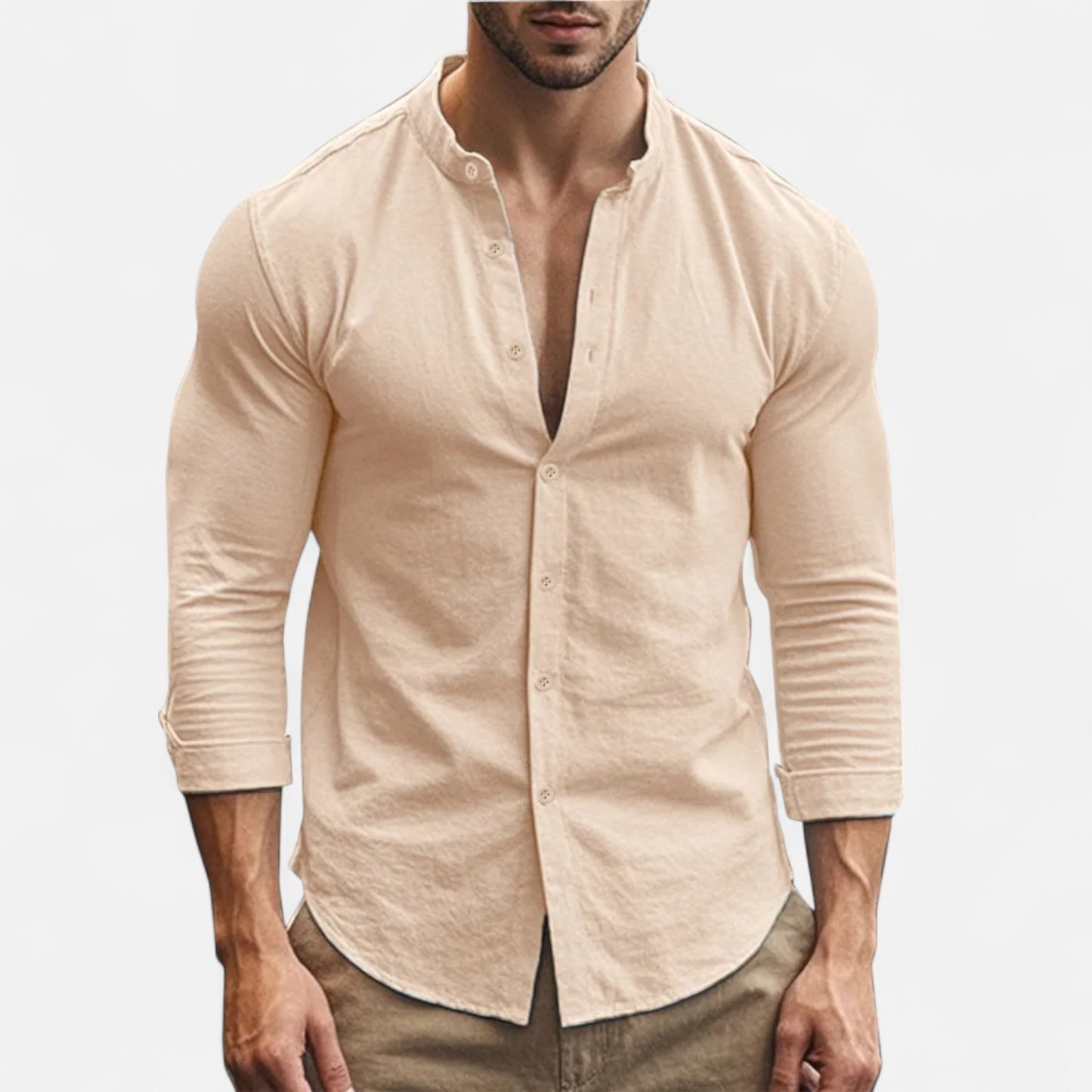 Velour Mode | Chemise Henley Homme en Coton-Lin Naturel