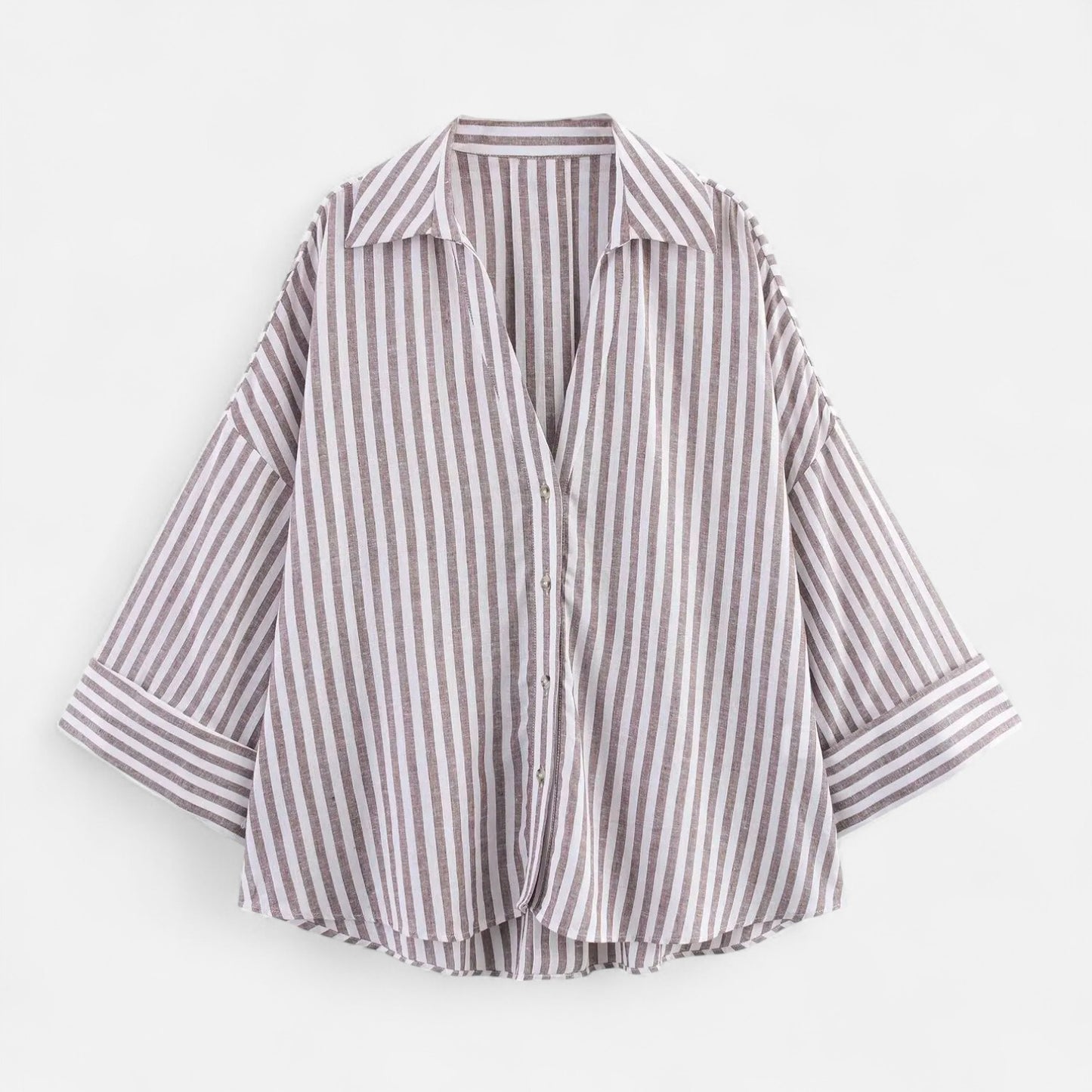 Velour Mode | Chemise Femme Lin Rayée à Manches Roulées