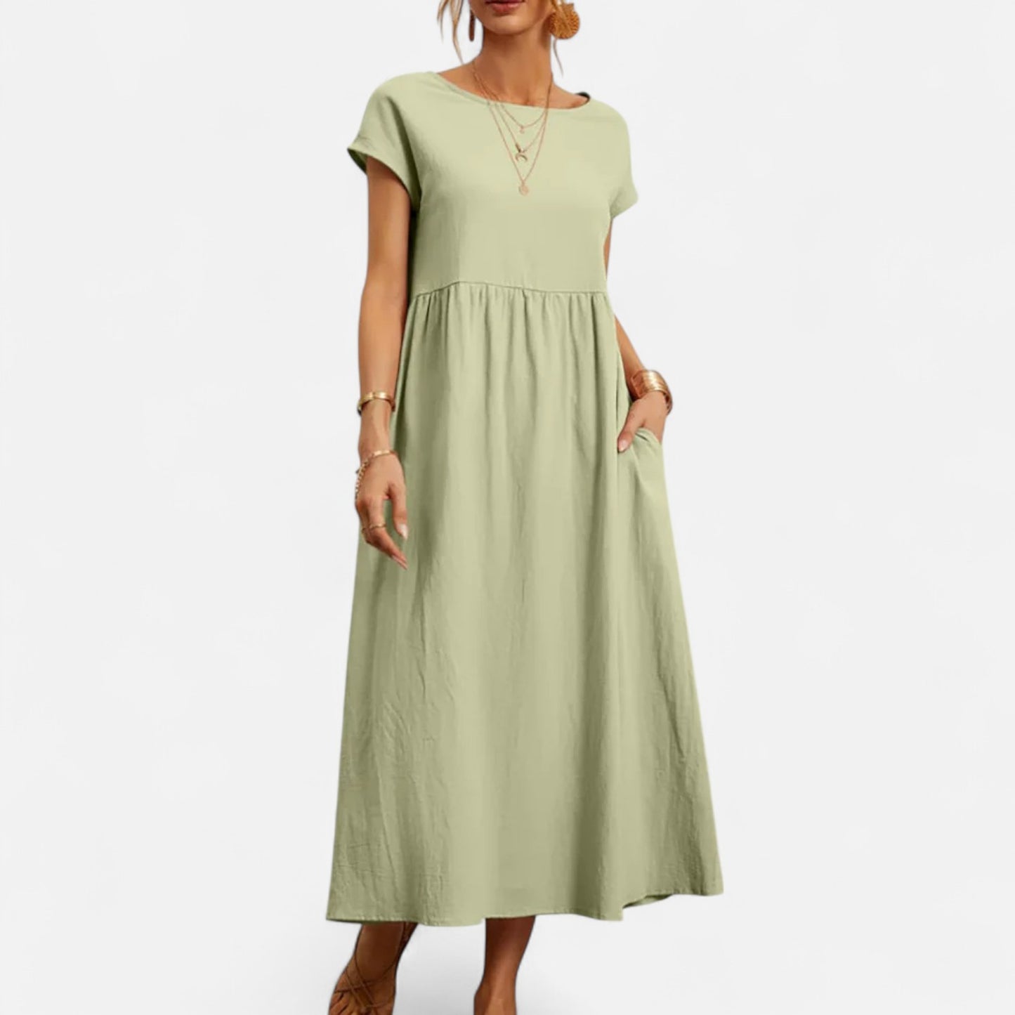 Velour Mode | Robe Femme Coton Lin à Manches Courtes