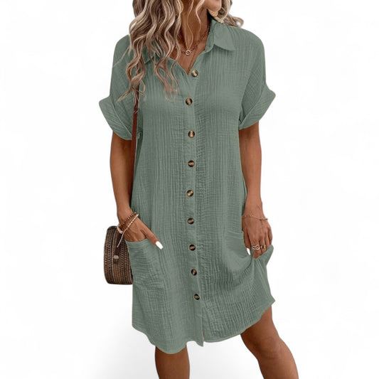 Velour Mode | Robe Mini Femme en Lin et Coton – Élégance Décontractée pour l'Été