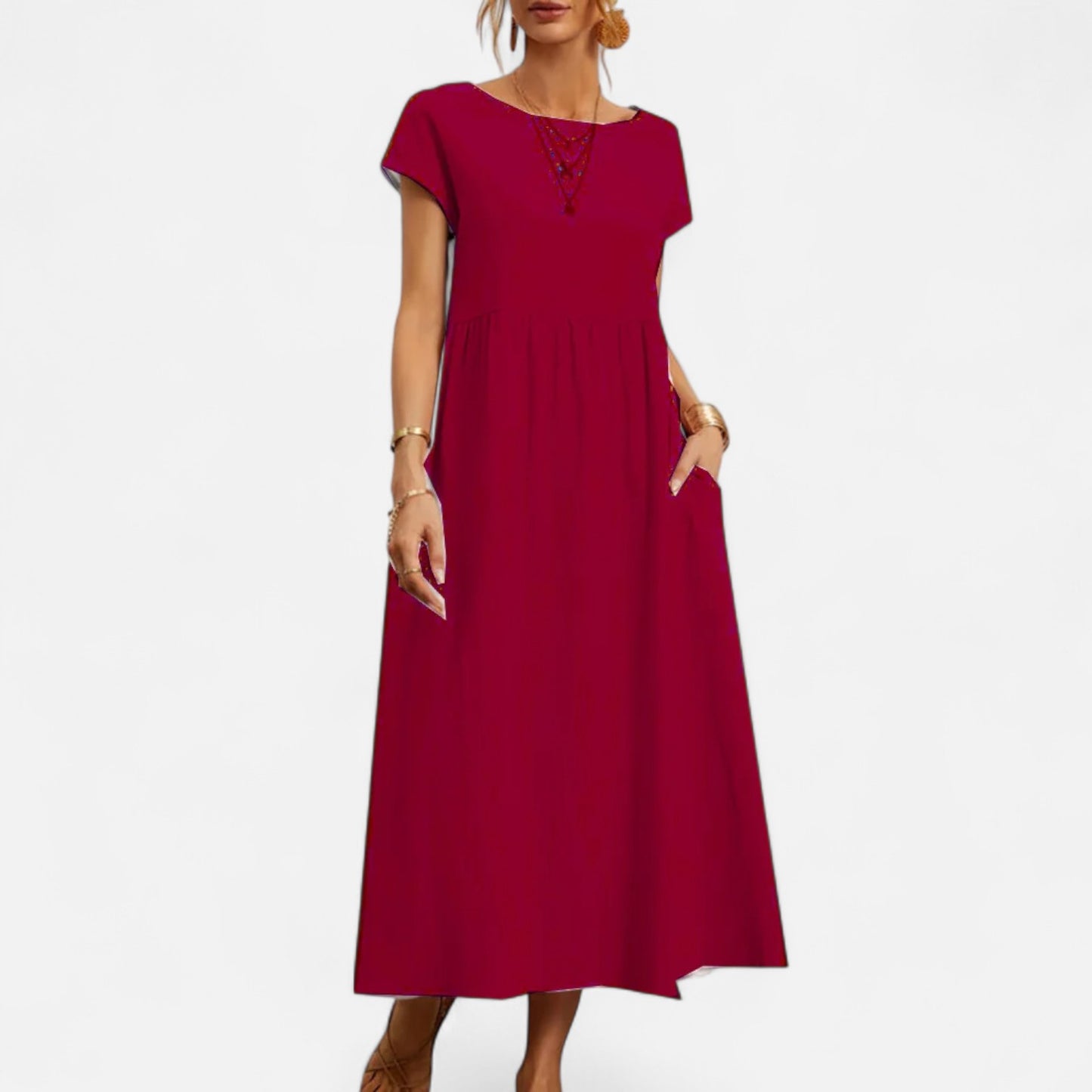 Velour Mode | Robe Femme Coton Lin à Manches Courtes