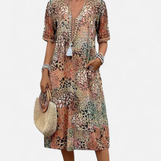 Velour Mode | Robe Midi Fleurie Élégante – Romantisme Moderne, Grâce Intemporelle
