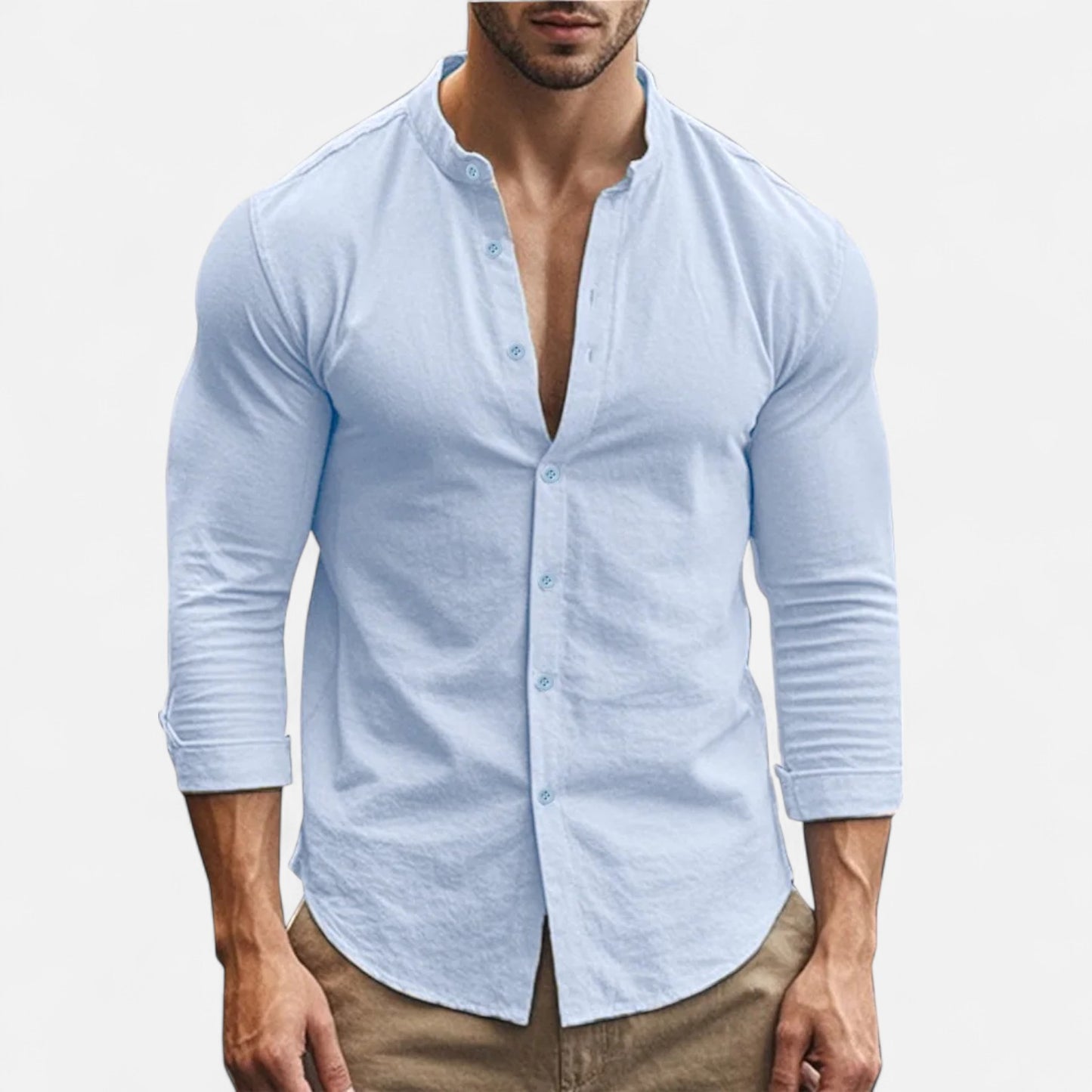 Velour Mode | Chemise Henley Homme en Coton-Lin Naturel