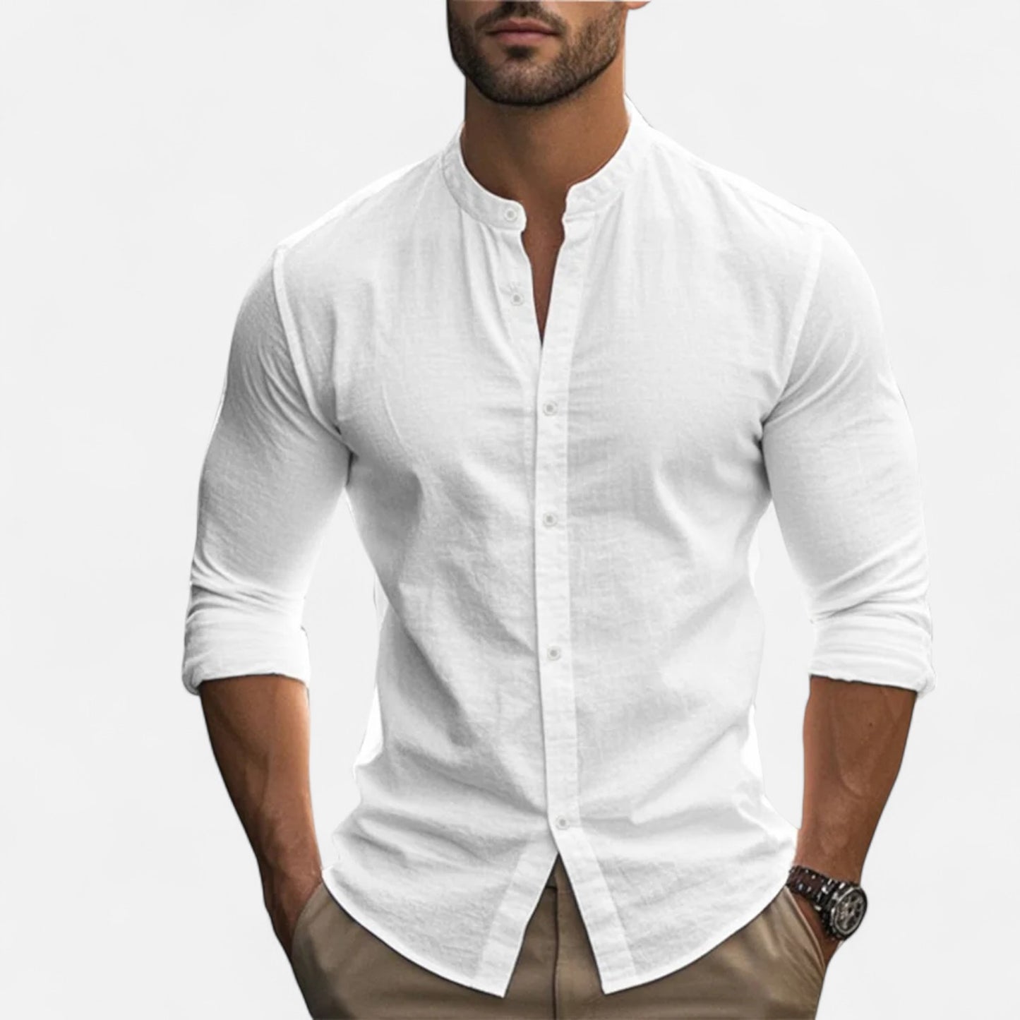 Velour Mode | Chemise Henley Homme en Coton-Lin Naturel