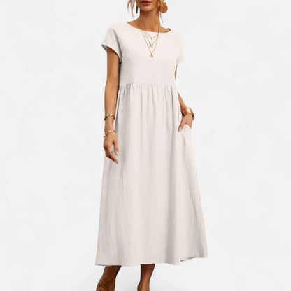 Velour Mode | Robe Femme Coton Lin à Manches Courtes