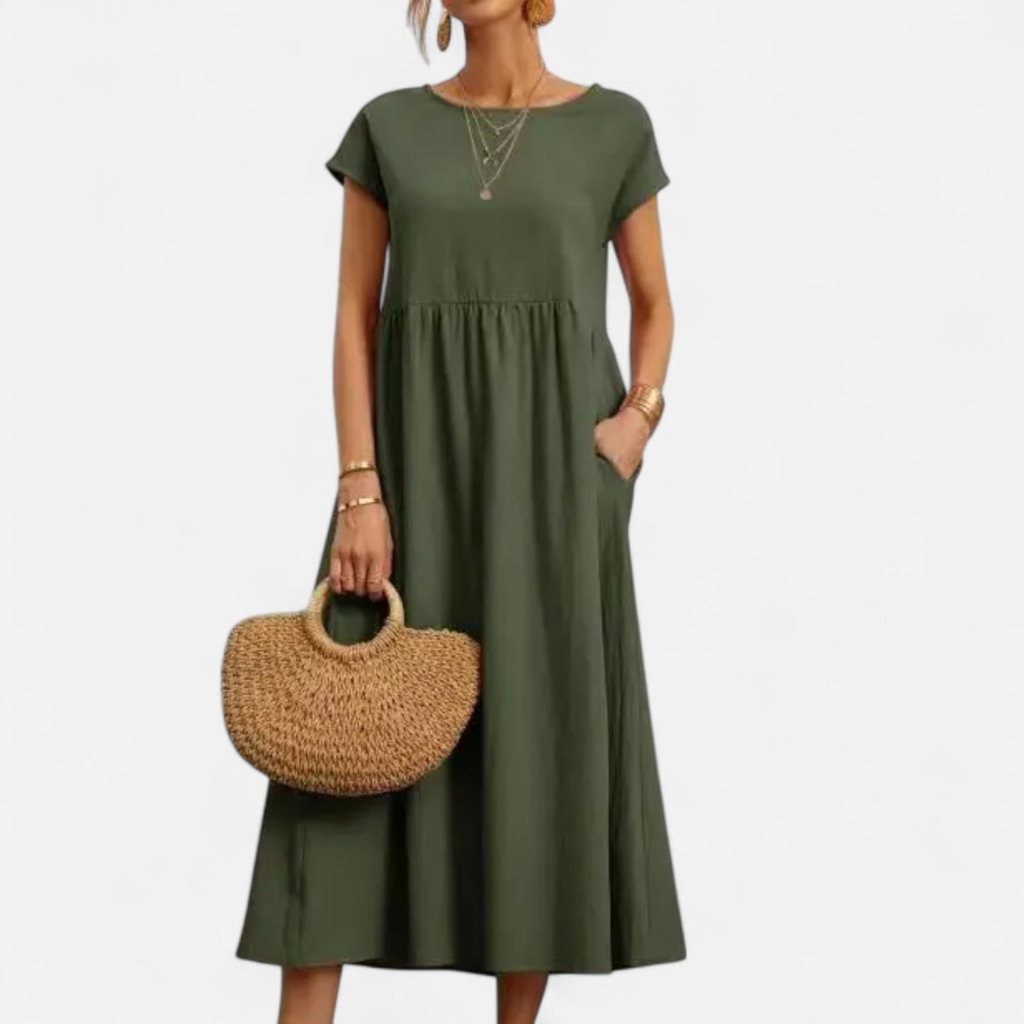 Velour Mode | Robe Femme Coton Lin à Manches Courtes