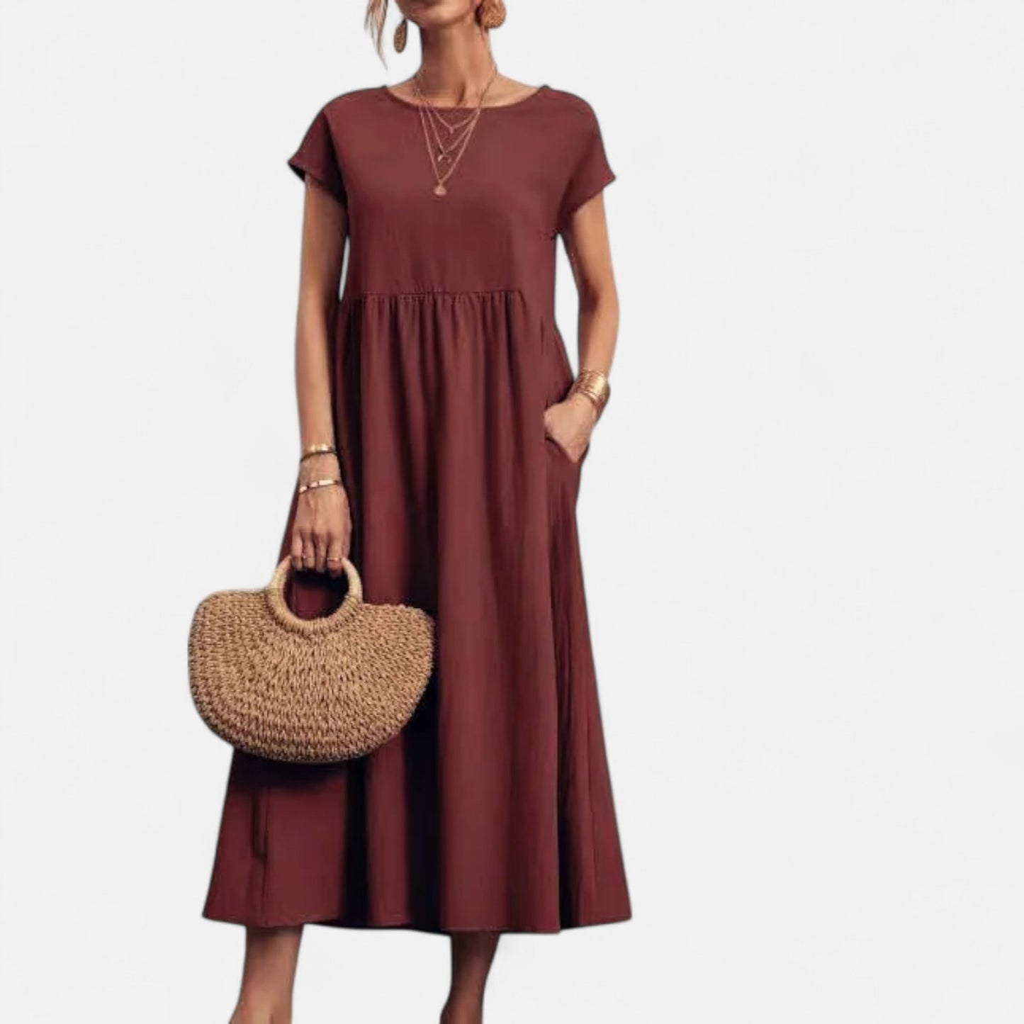 Velour Mode | Robe Femme Coton Lin à Manches Courtes
