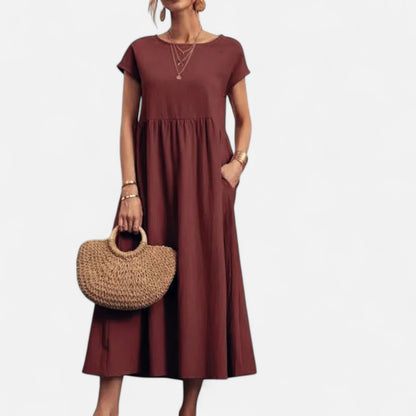 Velour Mode | Robe Femme Coton Lin à Manches Courtes