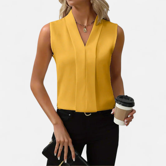 Velour Mode | Blouse Sans Manches Col V Femme – Légèreté Élégante, Ligne Épurée