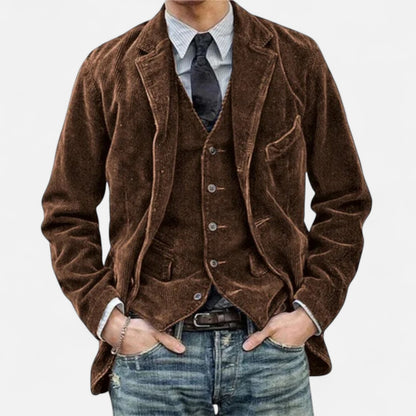 Velour Mode | Veste Homme Col à Revers en Velours Côtelé – Style Vintage, Élégance Texturée
