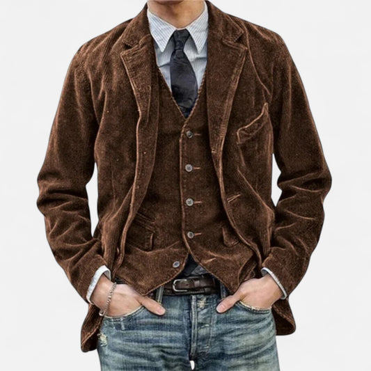 Velour Mode | Veste Homme Col à Revers en Velours Côtelé – Style Vintage, Élégance Texturée