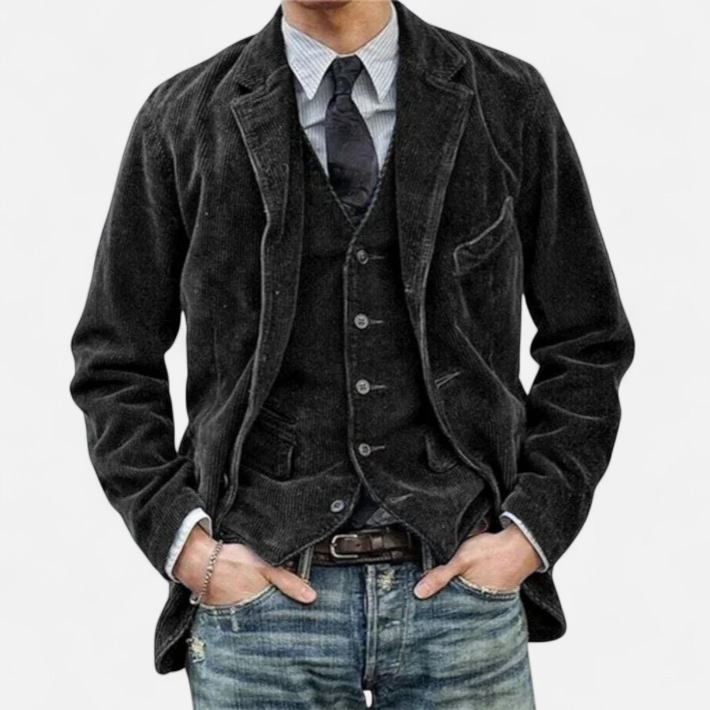 Velour Mode | Veste Homme Col à Revers en Velours Côtelé – Style Vintage, Élégance Texturée
