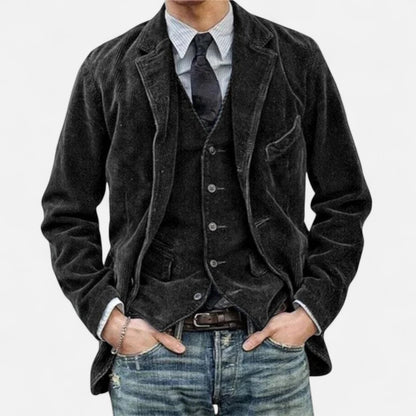 Velour Mode | Veste Homme Col à Revers en Velours Côtelé – Style Vintage, Élégance Texturée