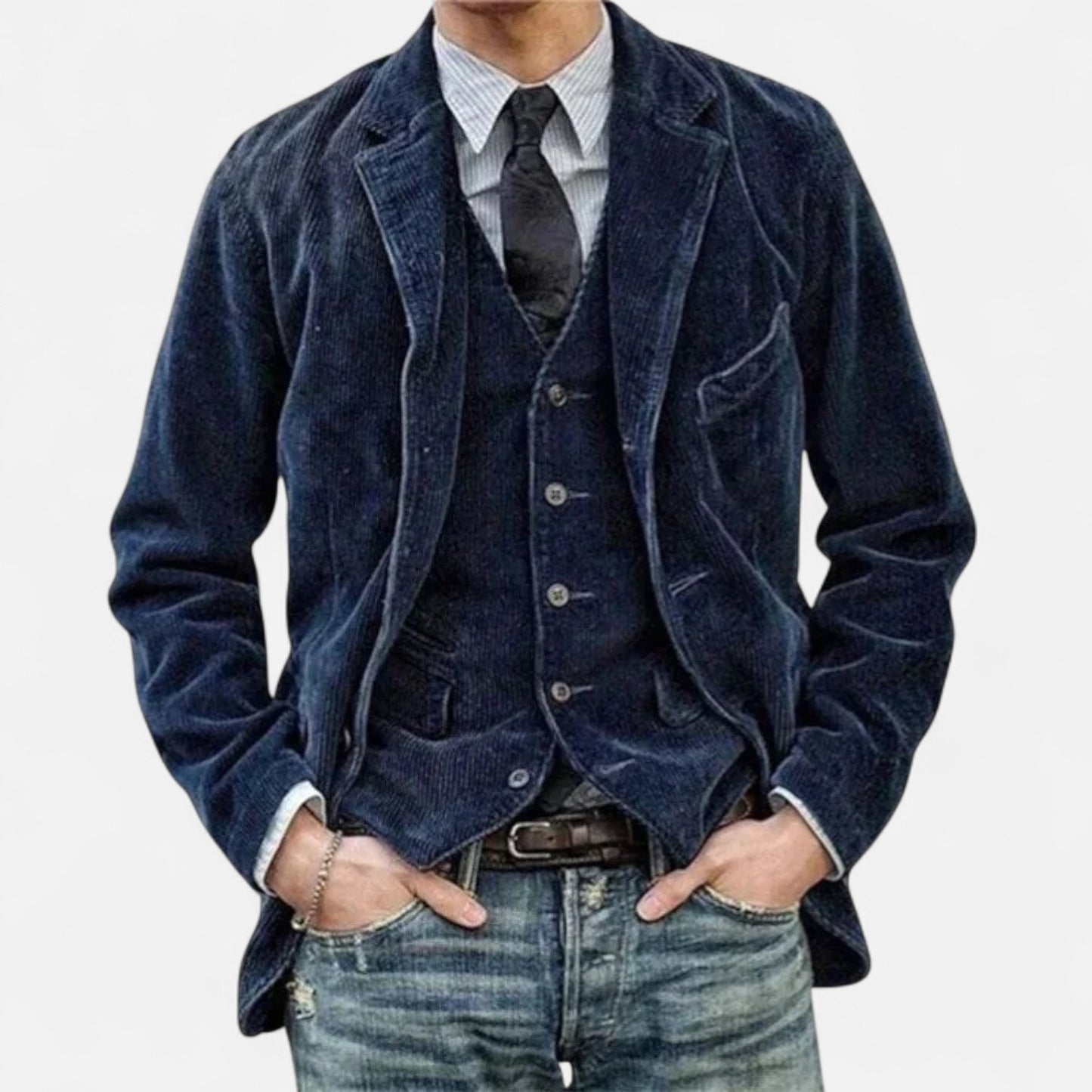 Velour Mode | Veste Homme Col à Revers en Velours Côtelé – Style Vintage, Élégance Texturée