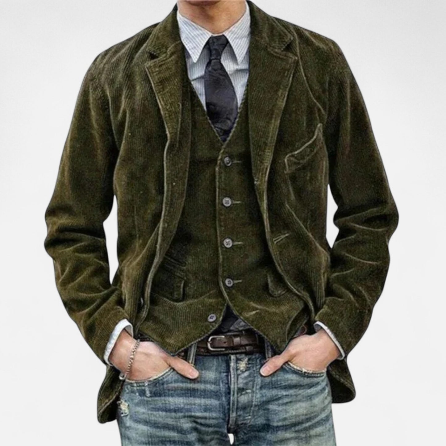 Velour Mode | Veste Homme Col à Revers en Velours Côtelé – Style Vintage, Élégance Texturée
