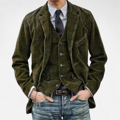 Velour Mode | Veste Homme Col à Revers en Velours Côtelé – Style Vintage, Élégance Texturée