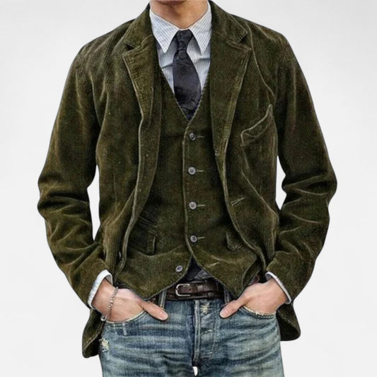 Velour Mode | Veste Homme Col à Revers en Velours Côtelé – Style Vintage, Élégance Texturée