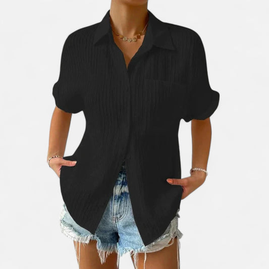 Velour Mode | Blouse Femme Décontractée Boutonnée – Col Chemise, Coupe Ample Élégante