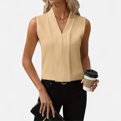 Velour Mode | Blouse Sans Manches Col V Femme – Légèreté Élégante, Ligne Épurée