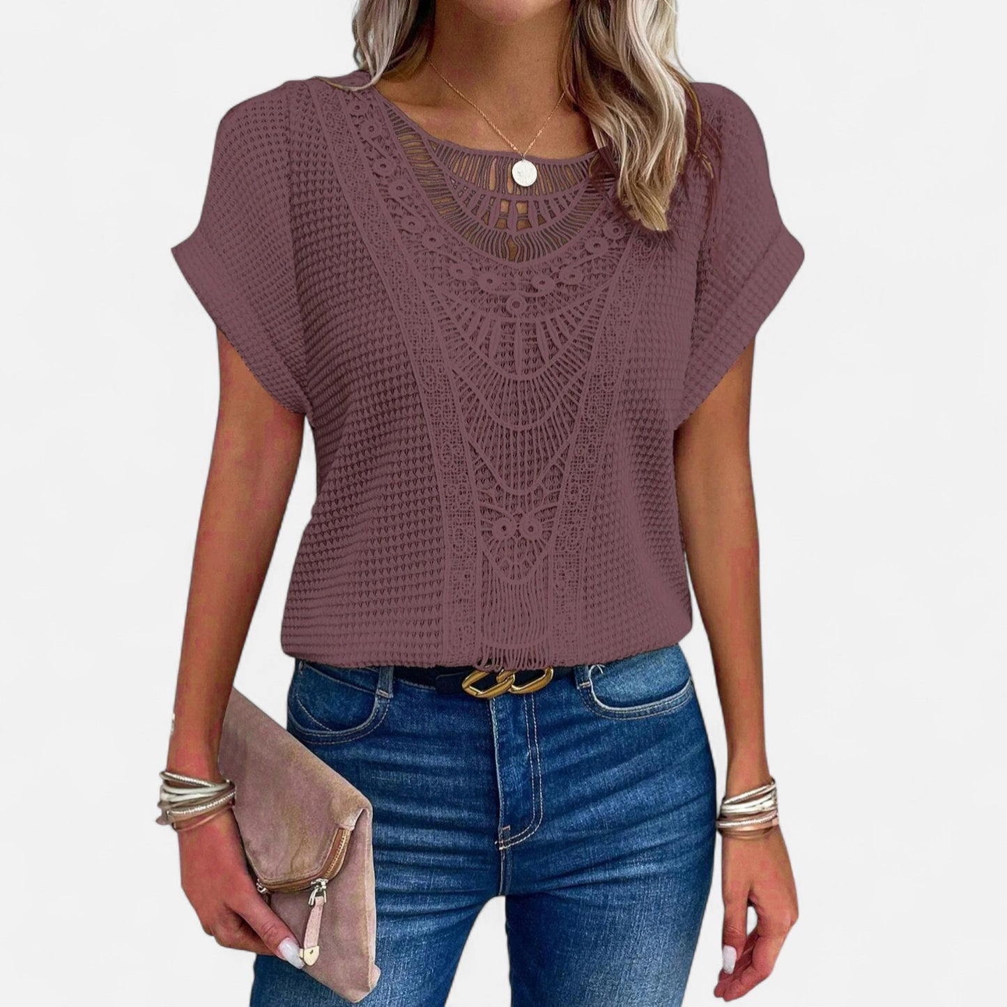 Velour Mode | Blouse T-Shirt Femme en Dentelle – Élégance Délicate, Style Raffiné