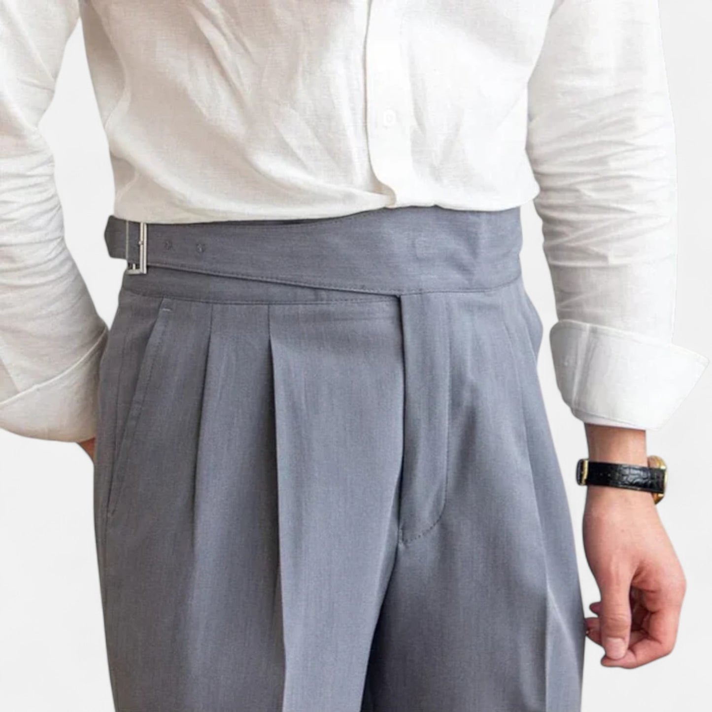 Velour Mode | Pantalon Classique à Boucle Homme – Taille Ceinturée, Élégance Structurée