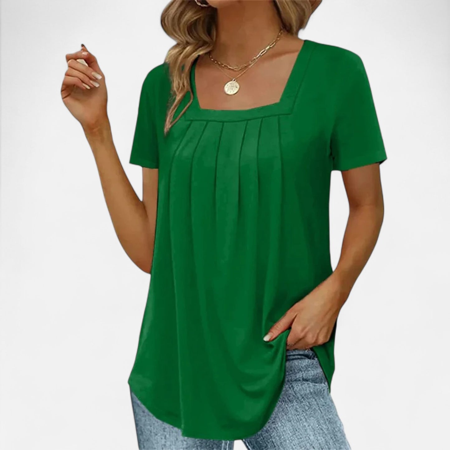Velour Mode | T-shirt Femme Élégant à Col Carré – Plissé Délicat, Allure Structurée