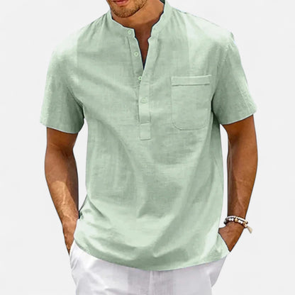 Velour Mode | Chemise Homme Lin et Coton Col Henley – Élégance Décontractée, Esprit Naturel