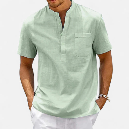 Velour Mode | Chemise Homme Lin et Coton Col Henley – Élégance Décontractée, Esprit Naturel