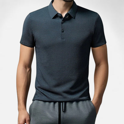 Velour Mode | Polo Femme Manches Courtes à Motif Floral Osseux – Élégance Sportive Monochrome