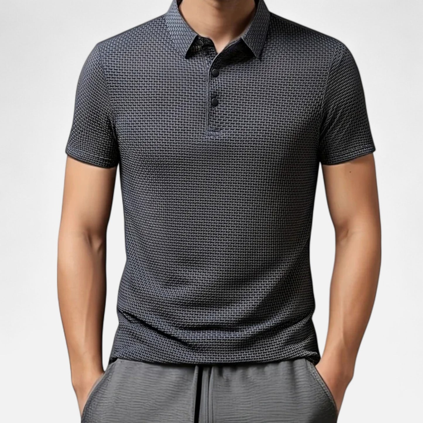 Velour Mode | Polo Femme Manches Courtes à Motif Floral Osseux – Élégance Sportive Monochrome