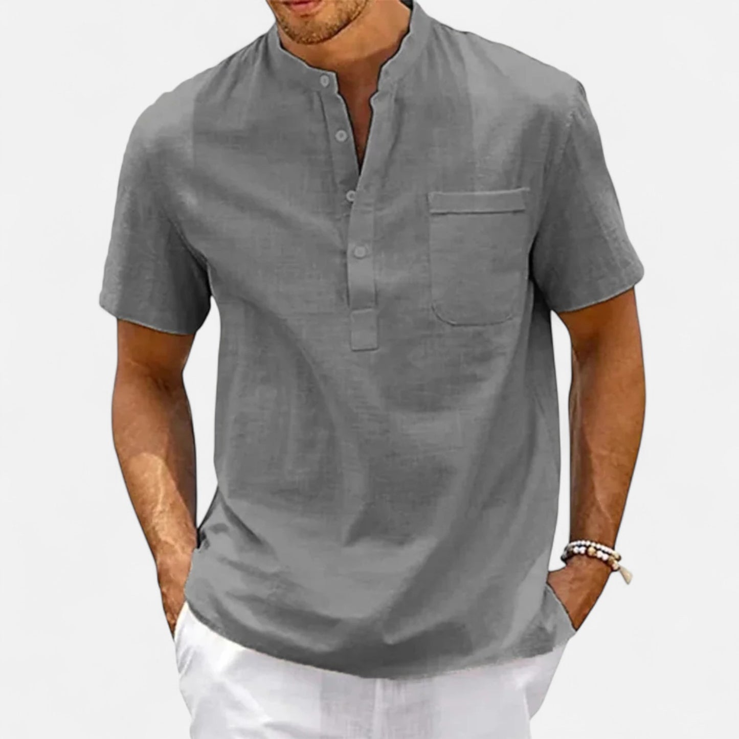 Velour Mode | Chemise Homme Lin et Coton Col Henley – Élégance Décontractée, Esprit Naturel